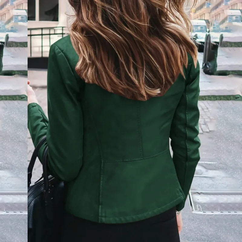 Slim Fit Faux Leather Jacket Women - Colour Green